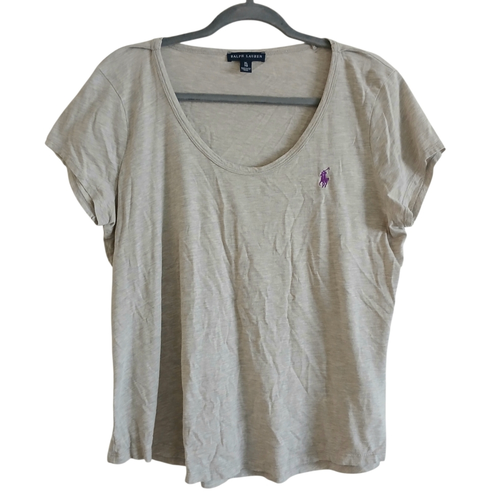 Ralph Lauren Cotton Lyocell Cap Sleeve Tee Women's XL Gray Soft Classic FLAW